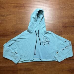 Adaptation Crop Hoodie M Blue Sweater Raw Hem Post LA City Modern Alt Punk Rock